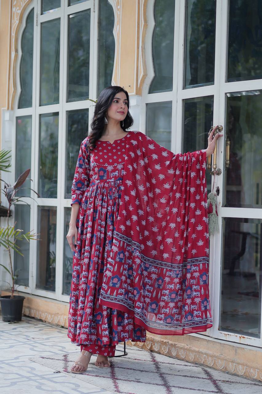 Maroon Premium Pure Cotton Kurta Set - qivii