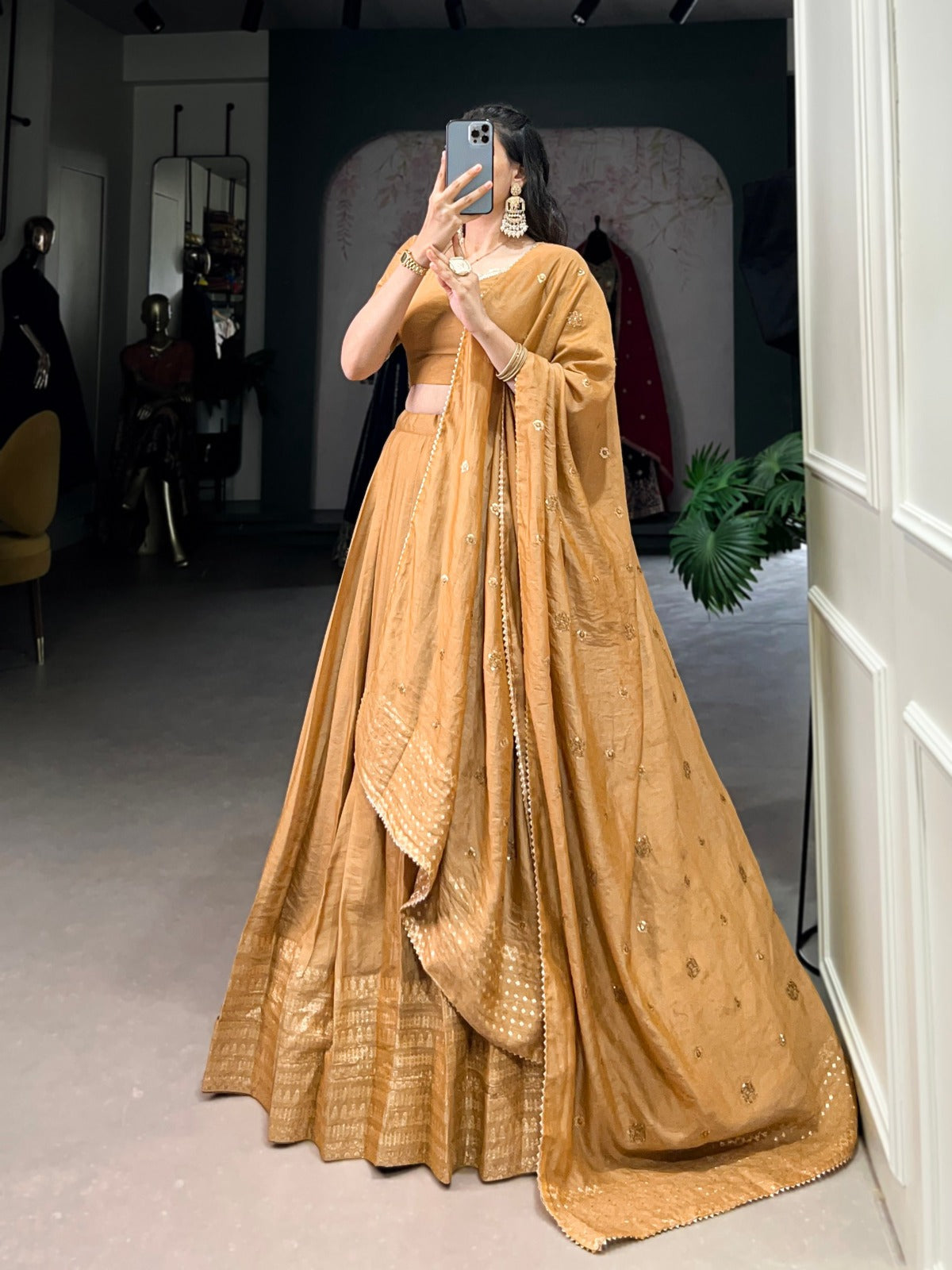 Mustard Pure Chanderi Plain With Zari Weaving Work Border Lehenga Choli - INSPIRED | Ready To Wear - qivii