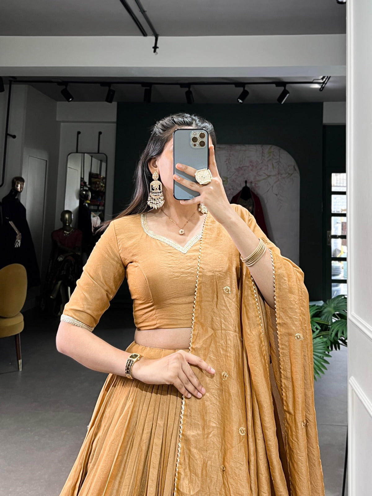 Mustard Pure Chanderi Plain With Zari Weaving Work Border Lehenga Choli - INSPIRED | Ready To Wear - qivii