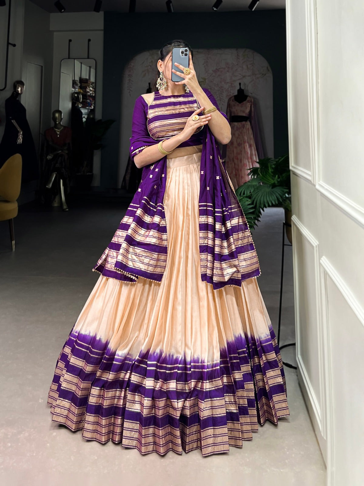 Off White Pure Chanderi Plain With Zari Weaving Work Border Lehenga Choli - INSPIRED | Ready To Wear - qivii