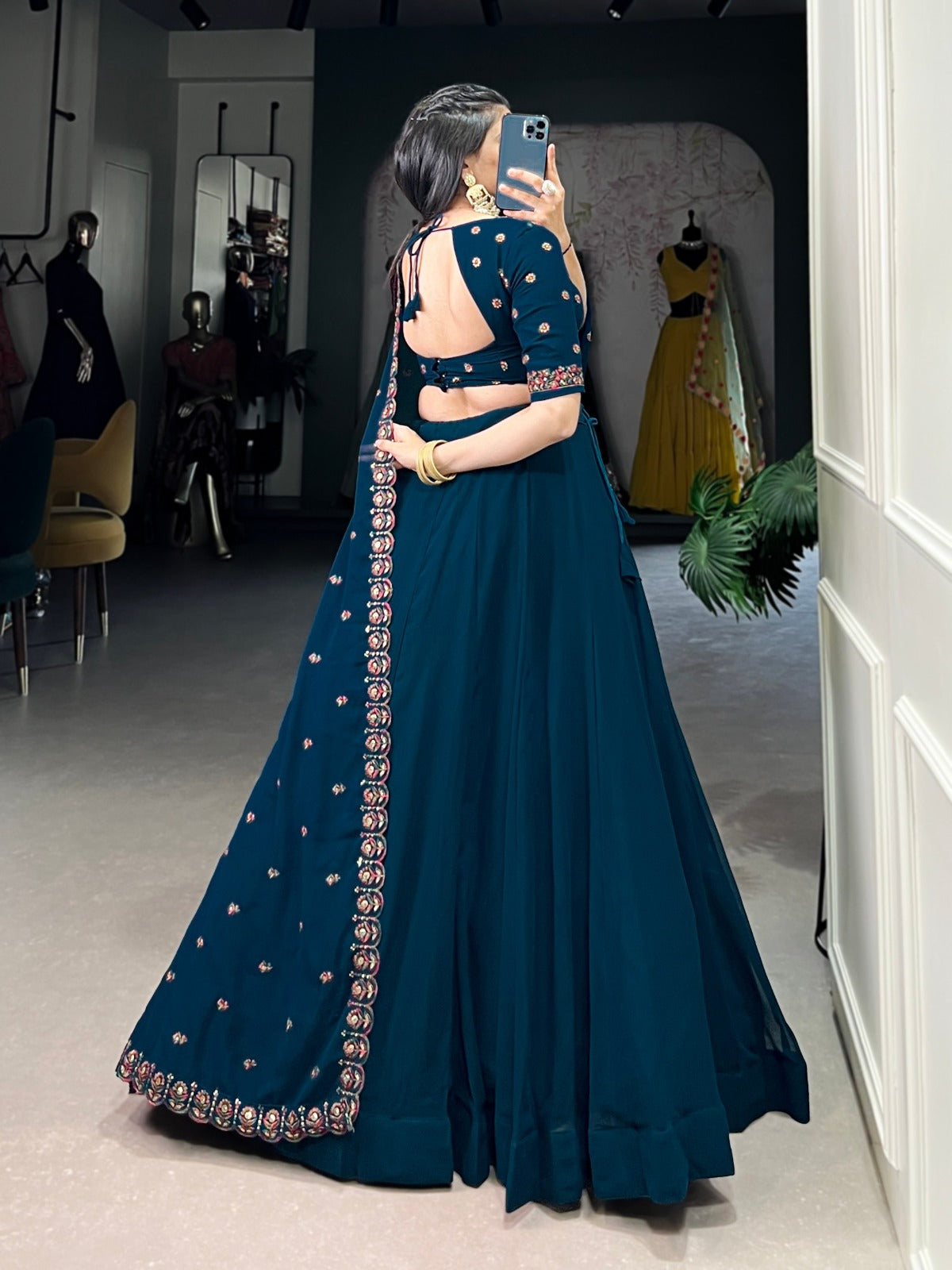 Blue Georgette Plain Drawstring with Zip Lehenga Choli - INSPIRED | Ready To Wear - qivii