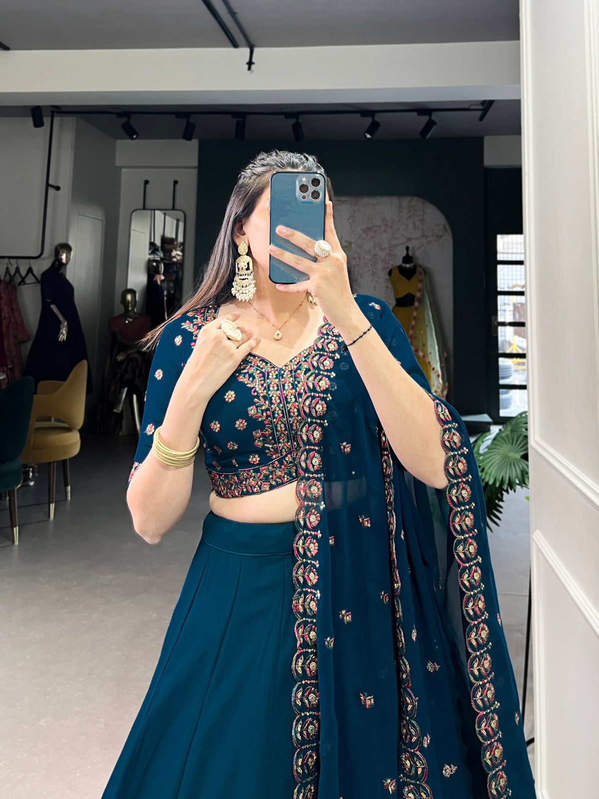 Blue Georgette Plain Drawstring with Zip Lehenga Choli - INSPIRED | Ready To Wear - qivii