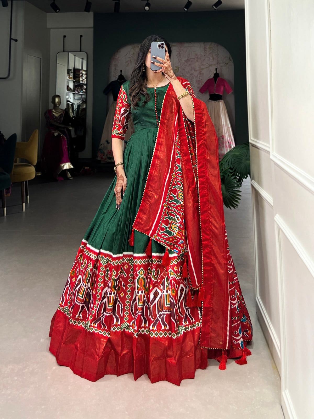 Green Vichitra Silk Sequins and Thread Embroidery Work With Lace Touch Up Gown - INSPIRED - qivii