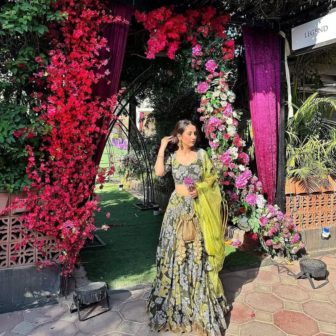 Green Premium Chinon Silk Embellished With Beautiful Digital Print Work Lehenga Choli - INSPIRED | Ready To Wear - qivii