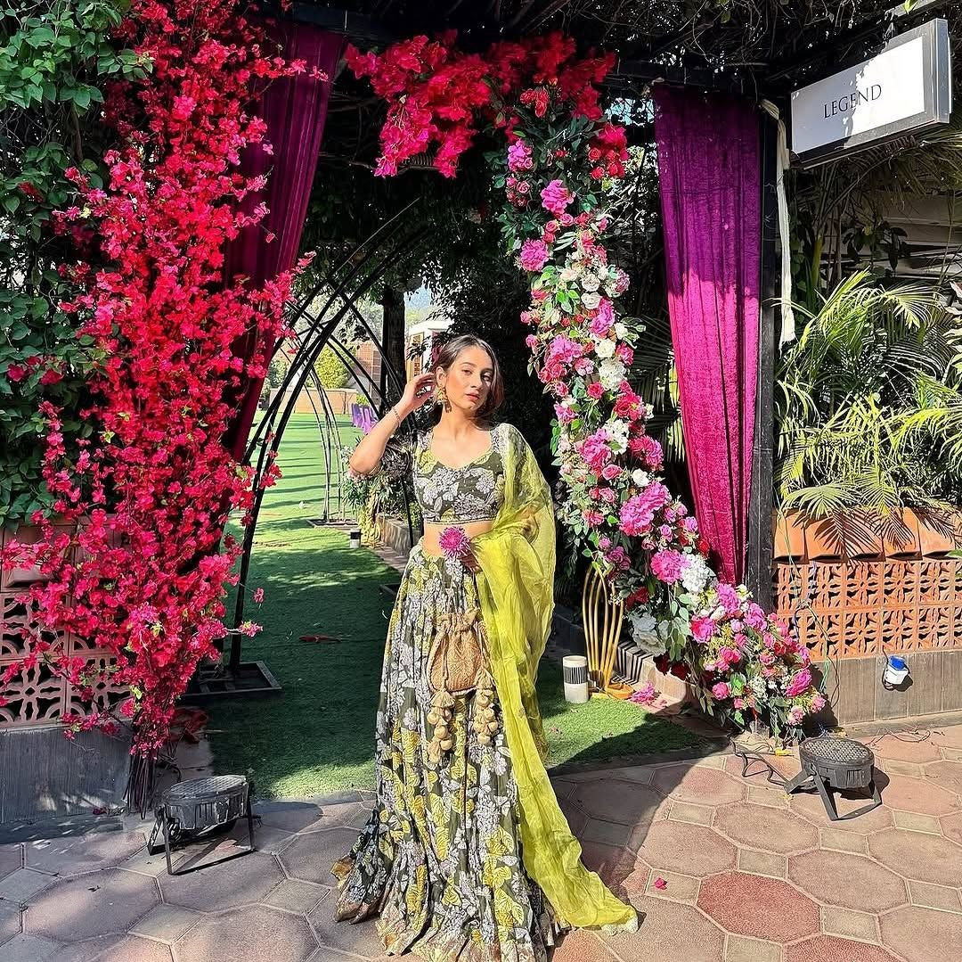Green Premium Chinon Silk Embellished With Beautiful Digital Print Work Lehenga Choli - INSPIRED | Ready To Wear - qivii