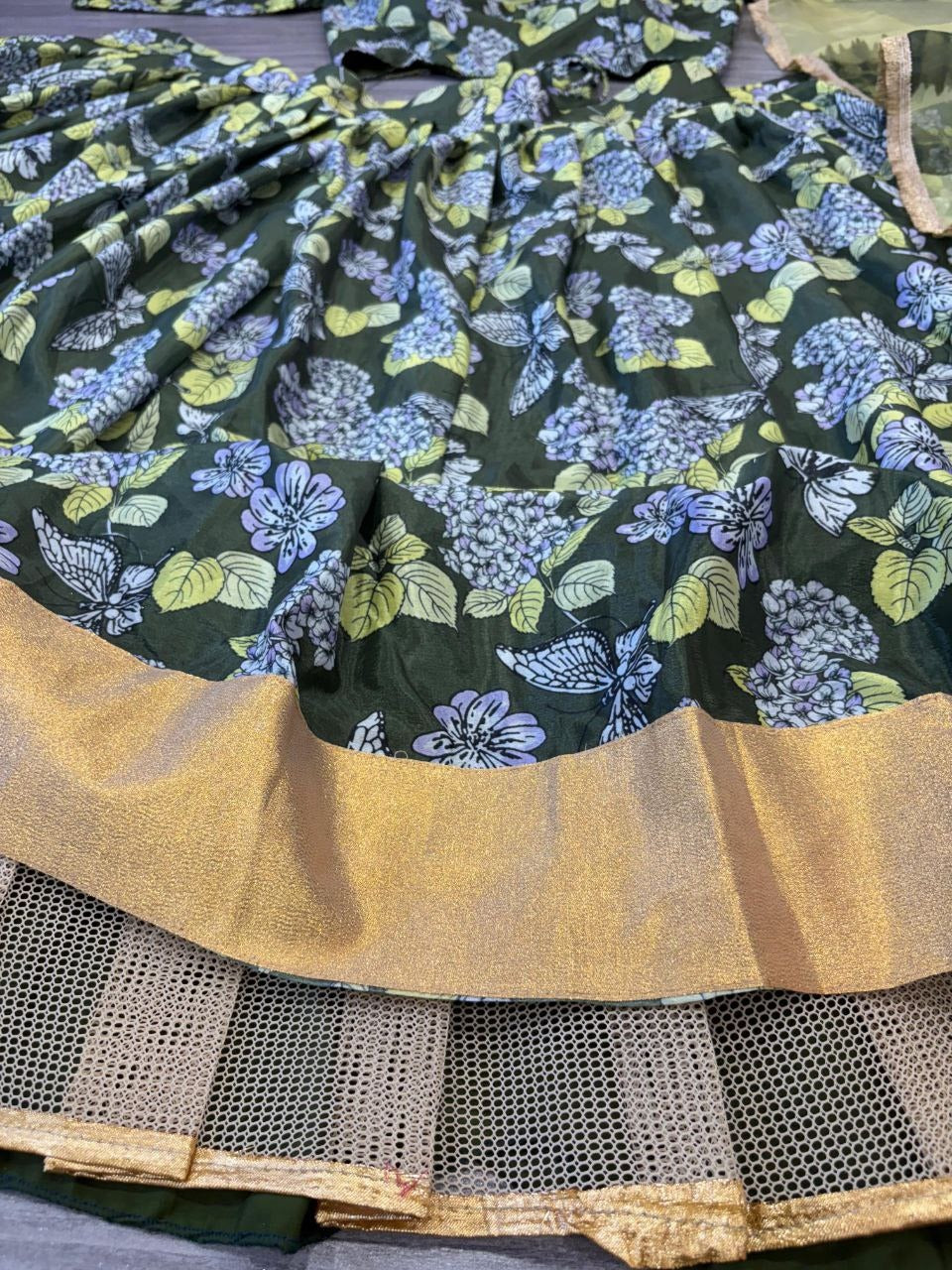 Green Premium Chinon Silk Embellished With Beautiful Digital Print Work Lehenga Choli - INSPIRED | Ready To Wear - qivii