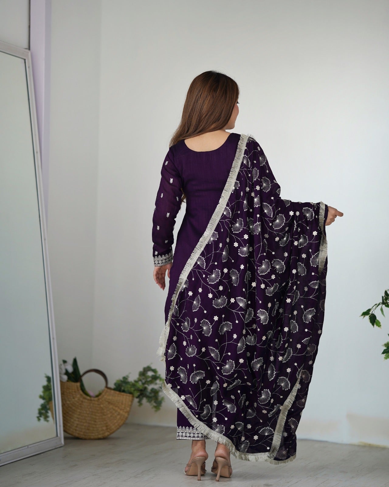 PURPLE PURE BLOOMING RANGOLI SILK FABRIC WITH BEAUTIFUL EMBROIDERY SEQUENCE ANARKALI SUIT - INSPIRED - qivii