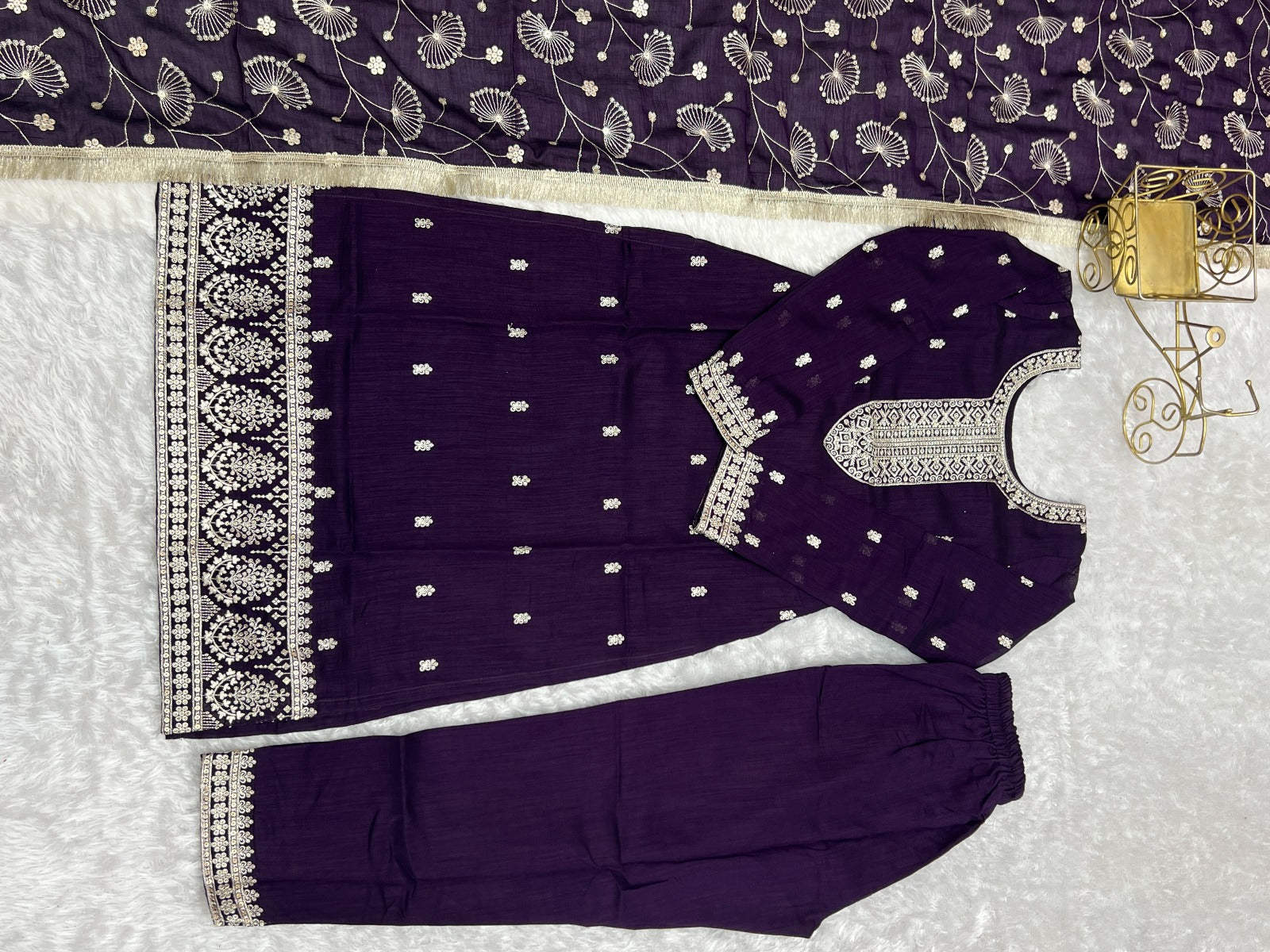 PURPLE PURE BLOOMING RANGOLI SILK FABRIC WITH BEAUTIFUL EMBROIDERY SEQUENCE ANARKALI SUIT - INSPIRED - qivii