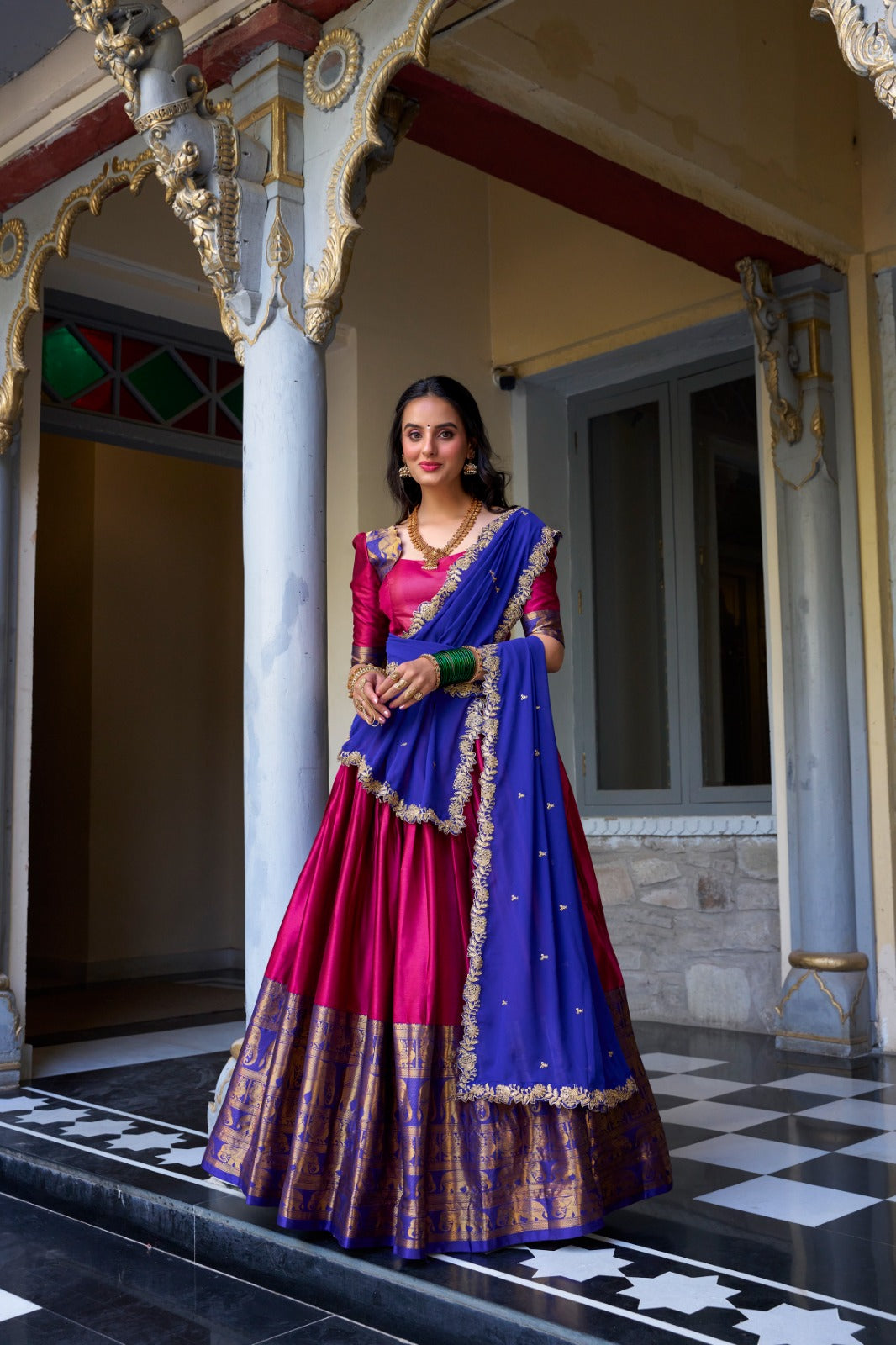 Pink Narayan Pattu Zari Weaving Work Lehenga Choli | Ready To Wear - qivii