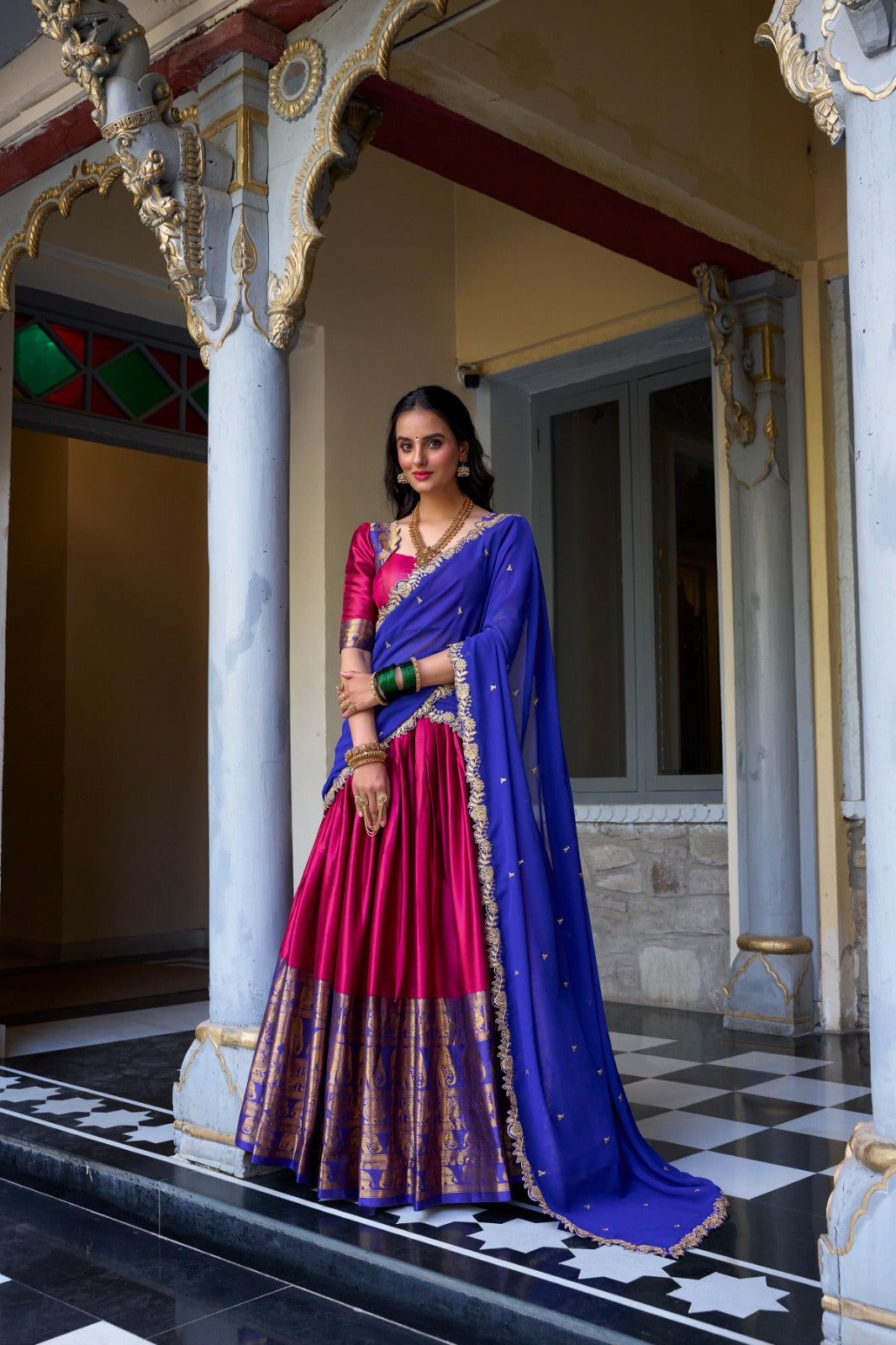Pink Narayan Pattu Zari Weaving Work Lehenga Choli | Ready To Wear - qivii
