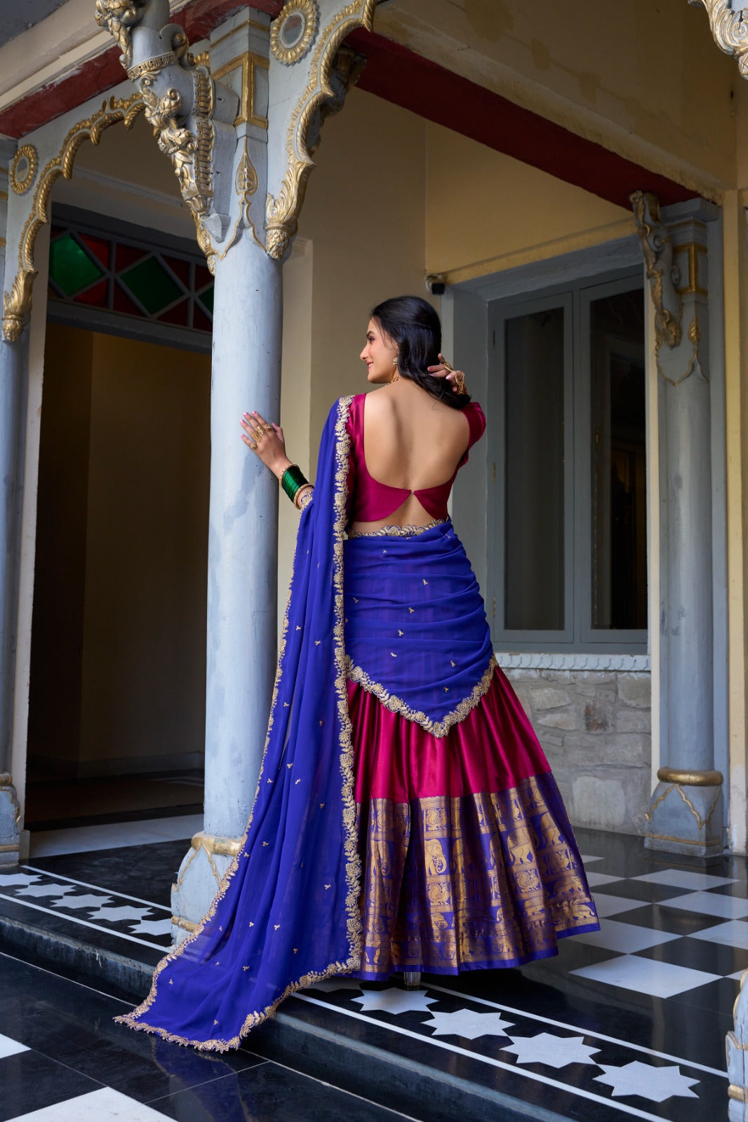 Pink Narayan Pattu Zari Weaving Work Lehenga Choli | Ready To Wear - qivii