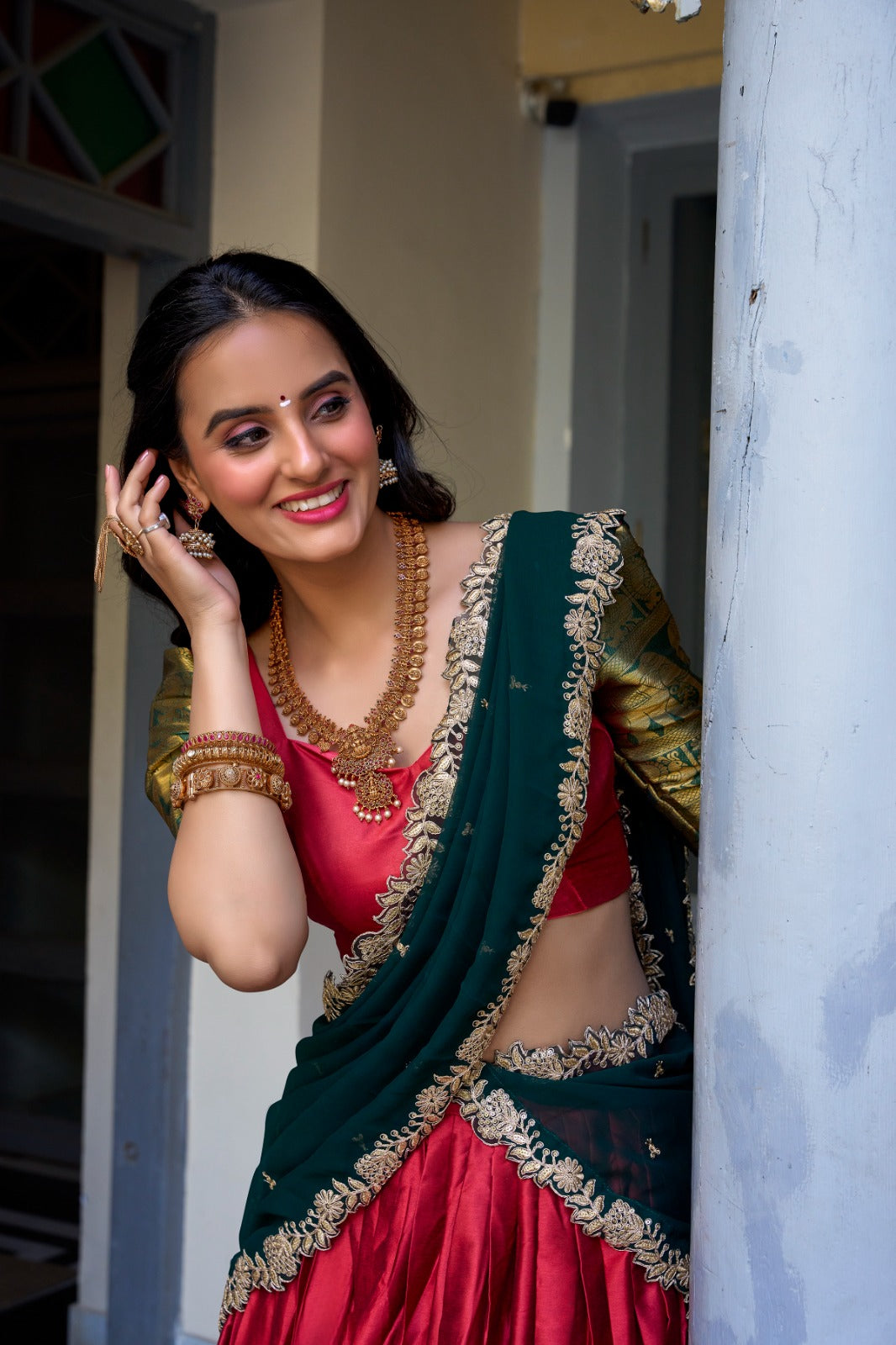 Red Narayan Pattu Zari Weaving Work Lehenga Choli | Ready To Wear - qivii