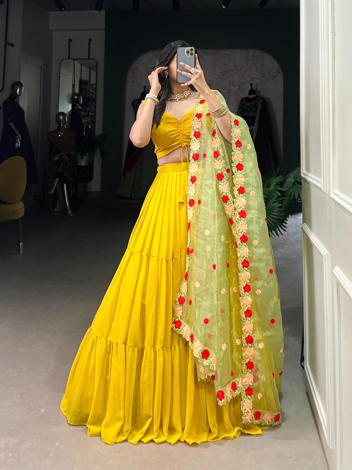 Yellow Georgette Plain Stitched With Canvas Lehenga Choli | Ready To Wear - qivii