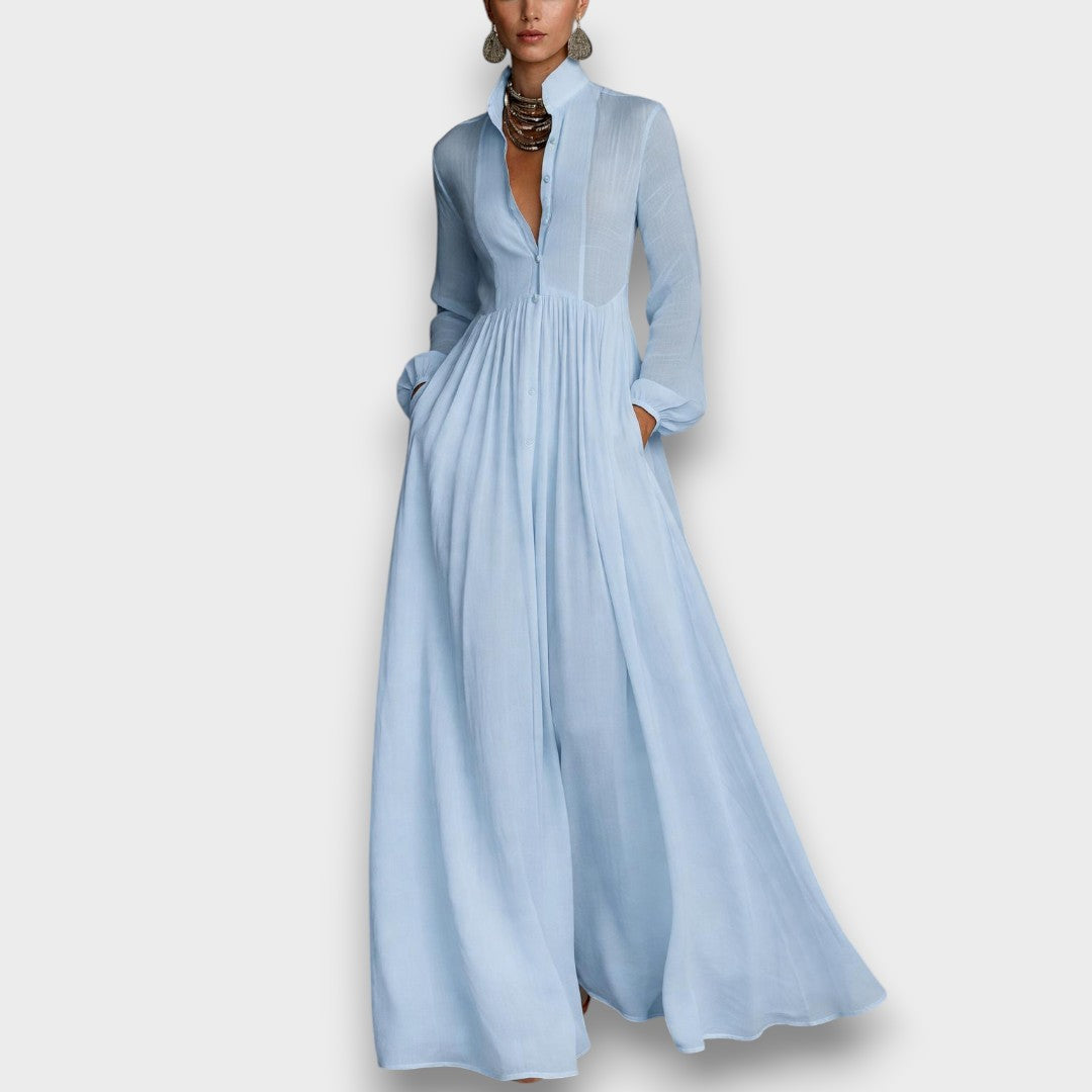 Serena - Maxi Jurk met Vloeiende Voorknopen - By Qivii