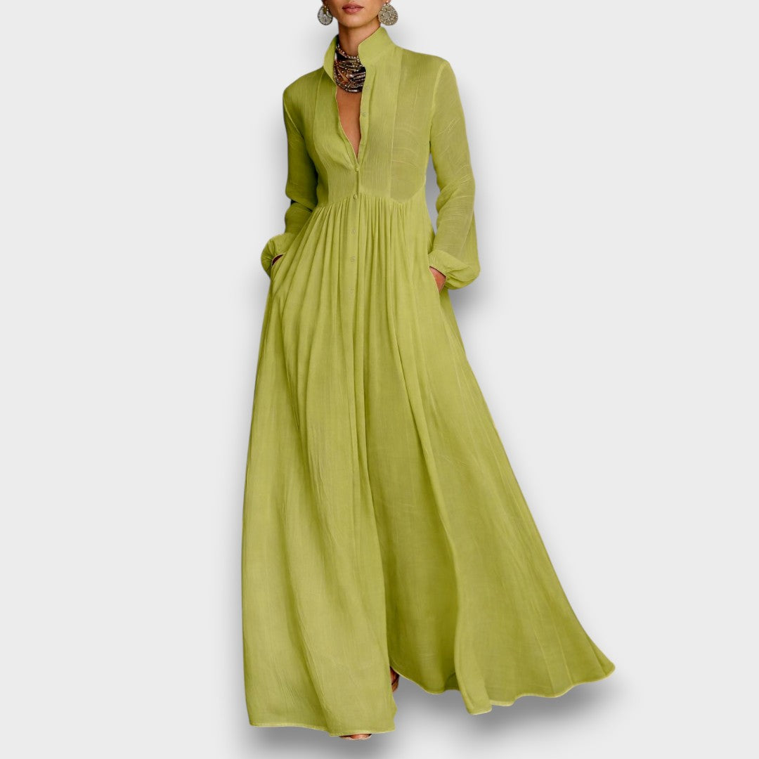 Serena - Maxi Jurk met Vloeiende Voorknopen - By Qivii