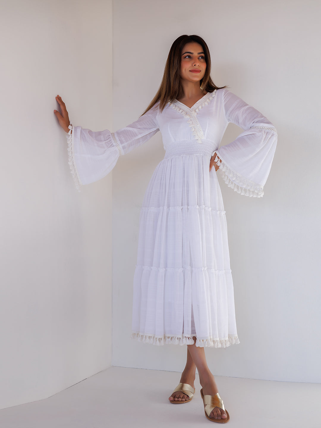 White Chiffon Midi Dress - By Ragavi - qivii