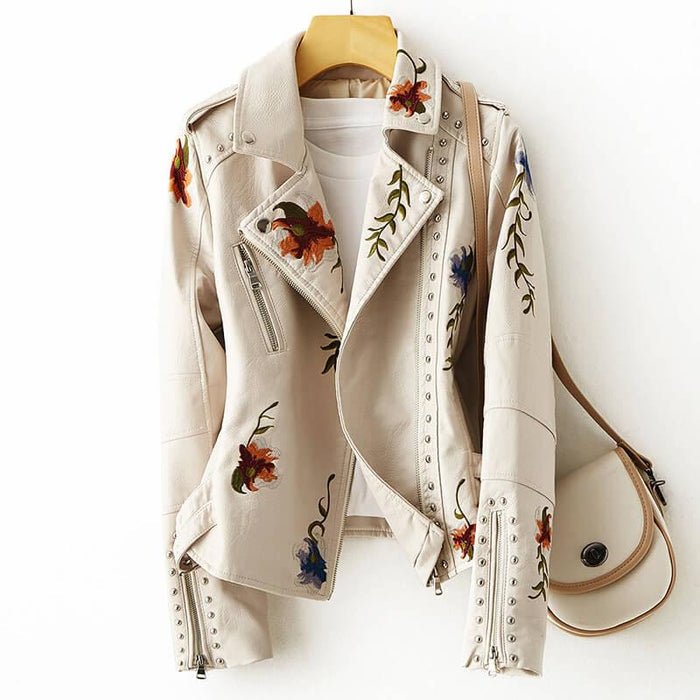Magnolia Retro Floral Leather Jacket - By Qivii