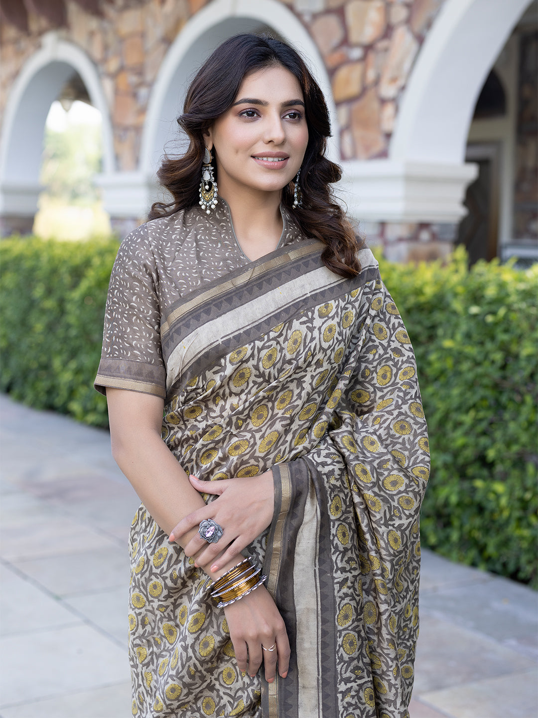Kashish Ajrakh Sunflower Chanderi Saree - By Ragavi - qivii