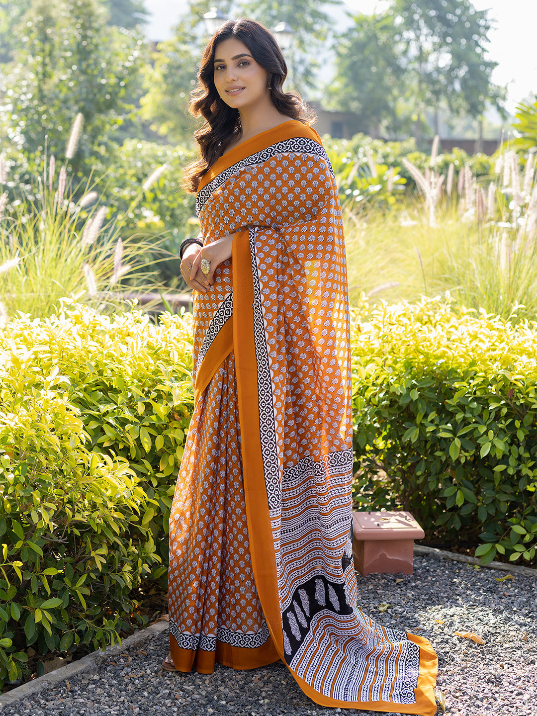 Tiger Orange Cotton Saree - By Ragavi - qivii