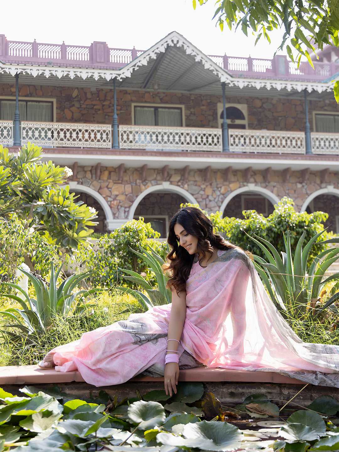 Smoky Salmon Marble Chanderi Saree - By Ragavi - qivii