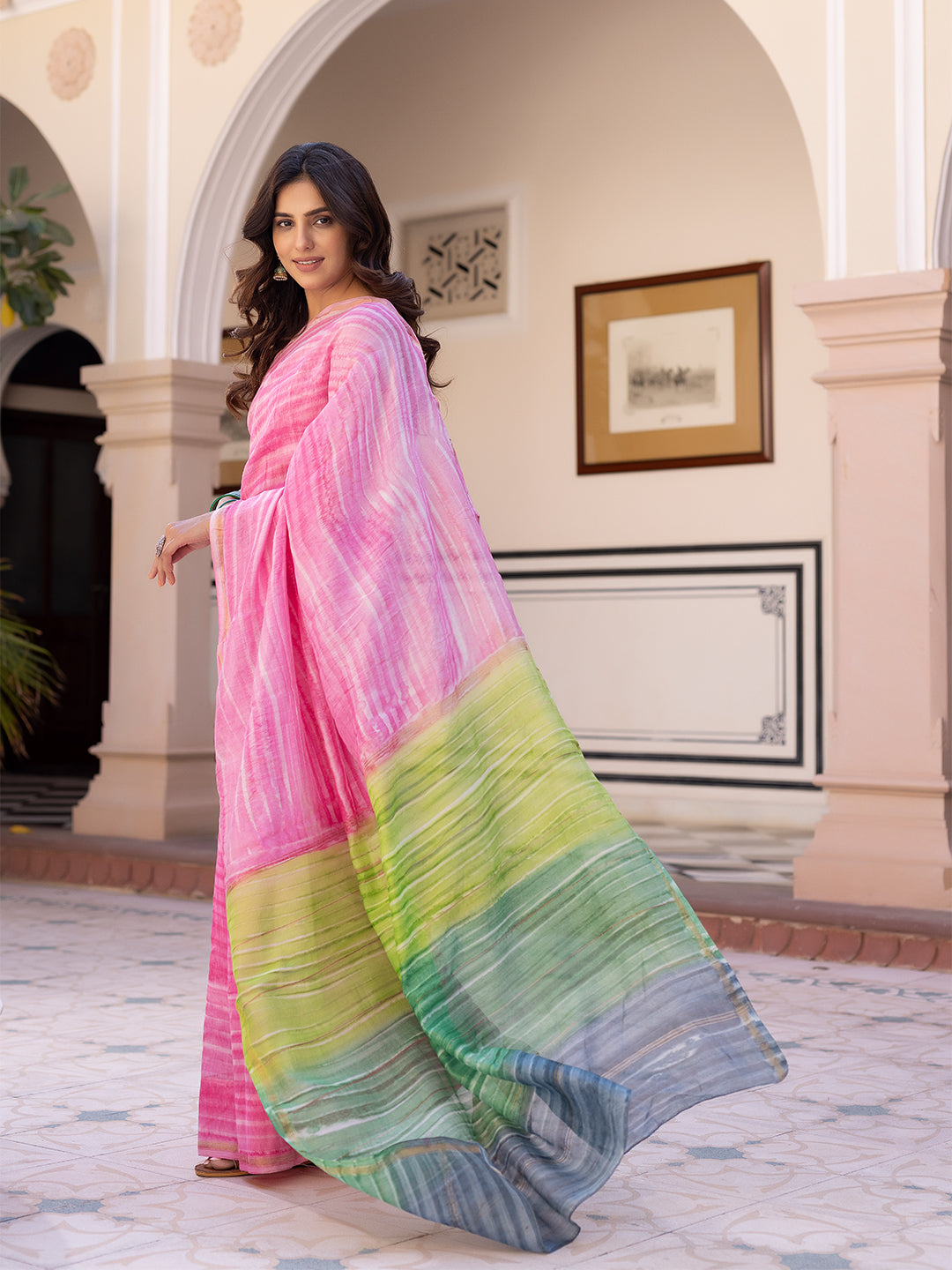 Rose Tie-Dye Chanderi Saree - By Ragavi - qivii
