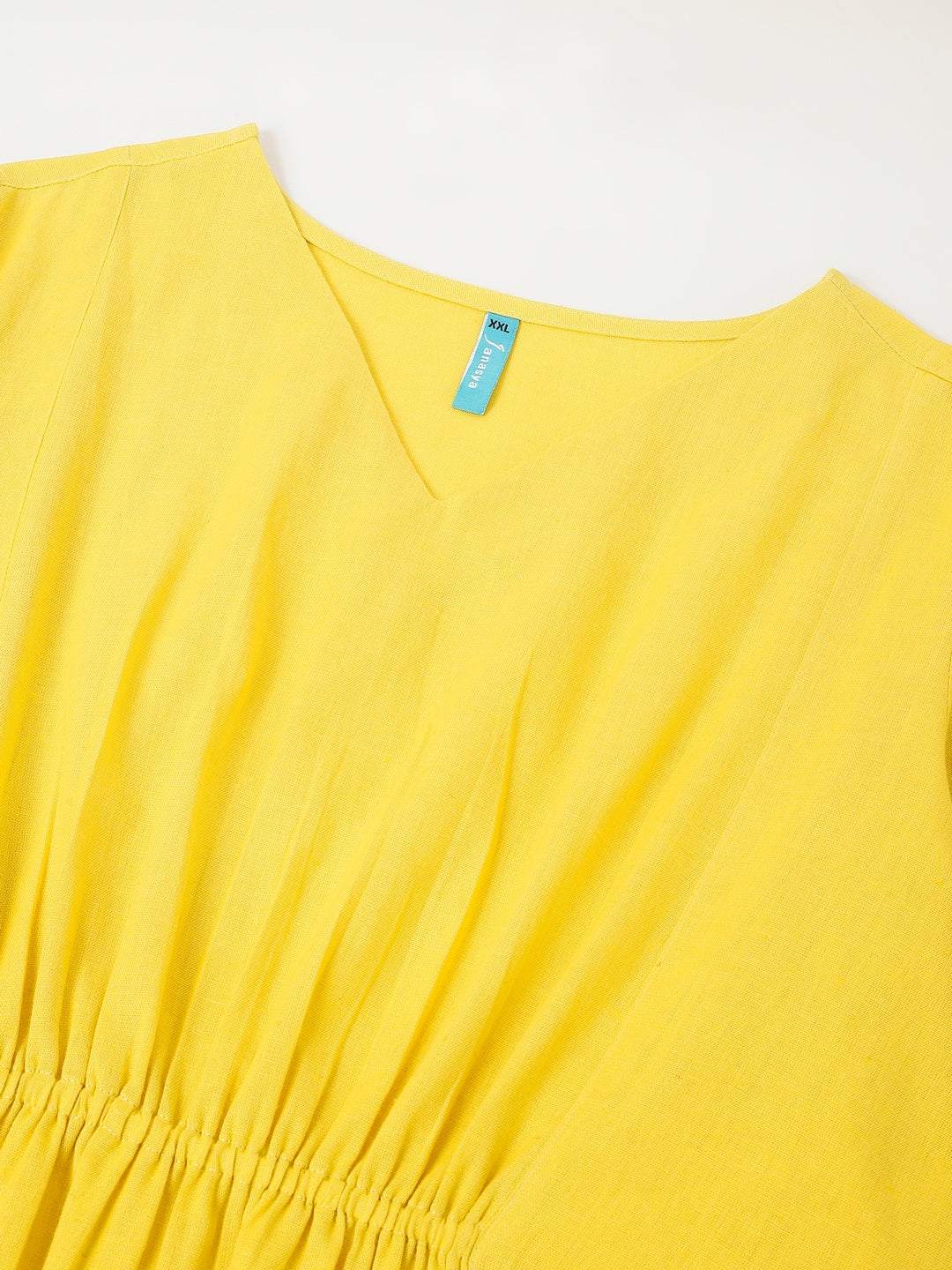 Plus Size Yellow Cotton Solid A-line Dress - qivii