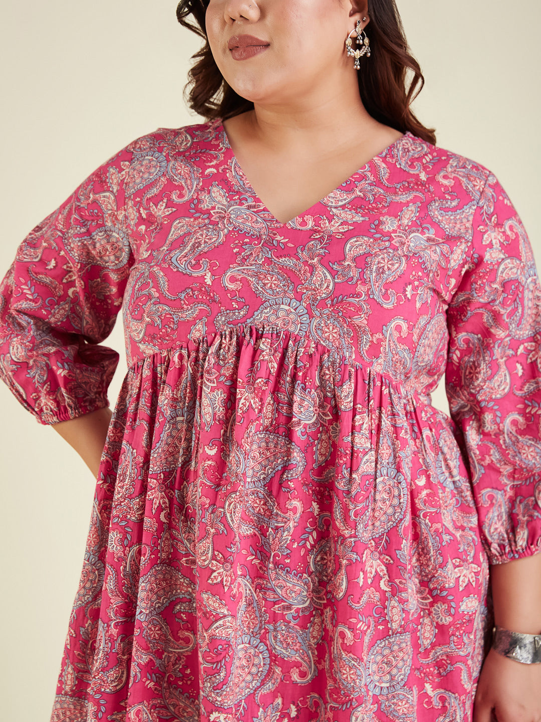 Janasya Women's Plus Size Pink Pure Cotton Floral Printed A-line Kurta Pant Set - qivii