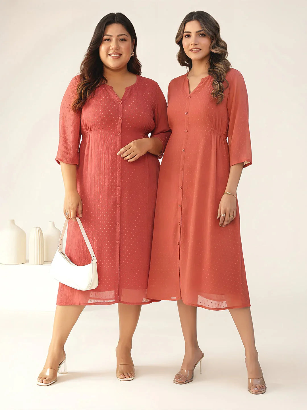 Mauve Dobby Chiffon Self Design A-line Dress