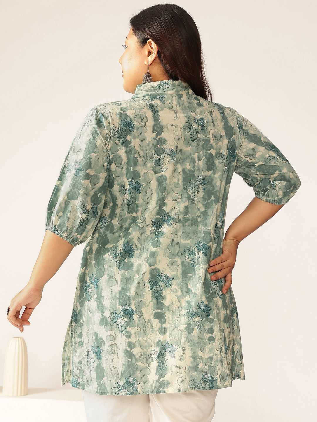 Plus Size Aqua Pure Cotton Tie & Dye A-line Tunic - qivii