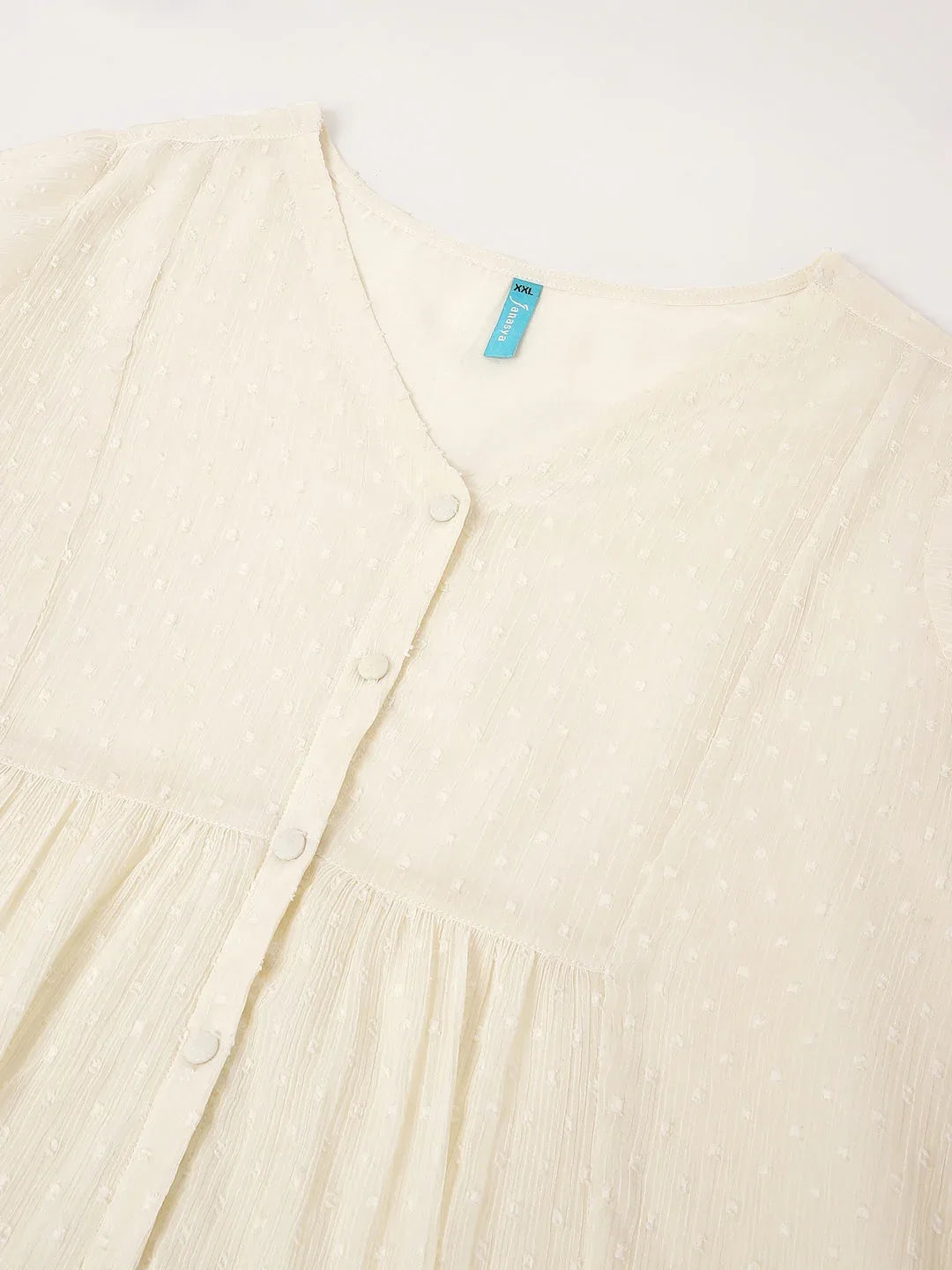 Janasya Women's Plus Size Off White Dobby Chiffon Self Design A-line Tunic