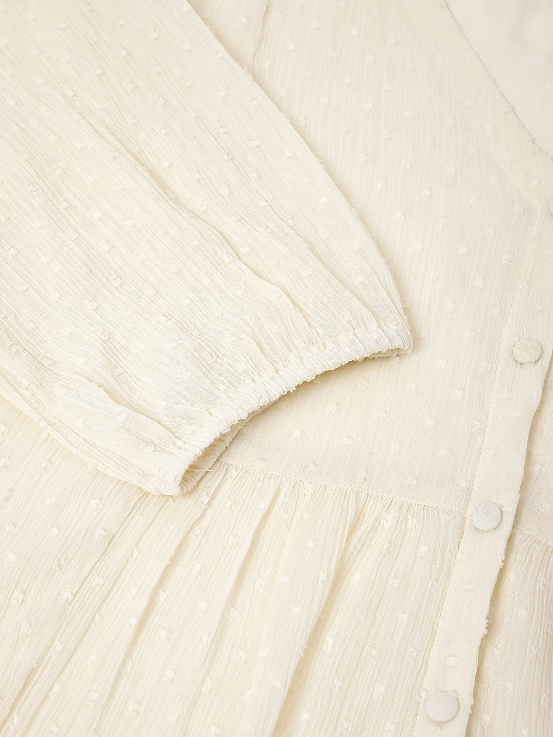 Janasya Women's Plus Size Off White Dobby Chiffon Self Design A-line Tunic - qivii