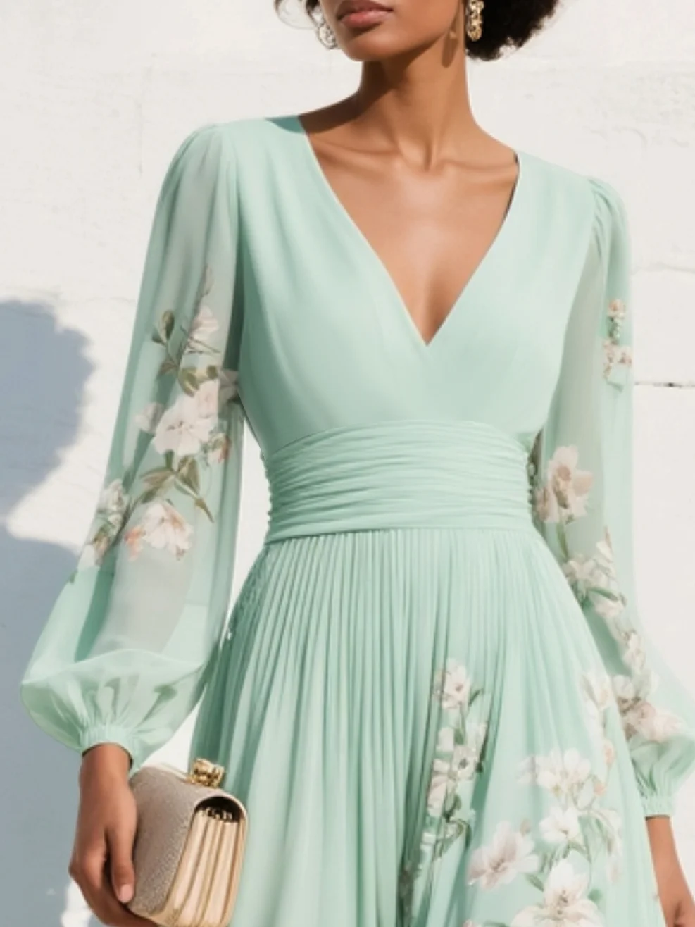 Suzanne | Elegant Floral Pleated Maxi Dress by Qivii