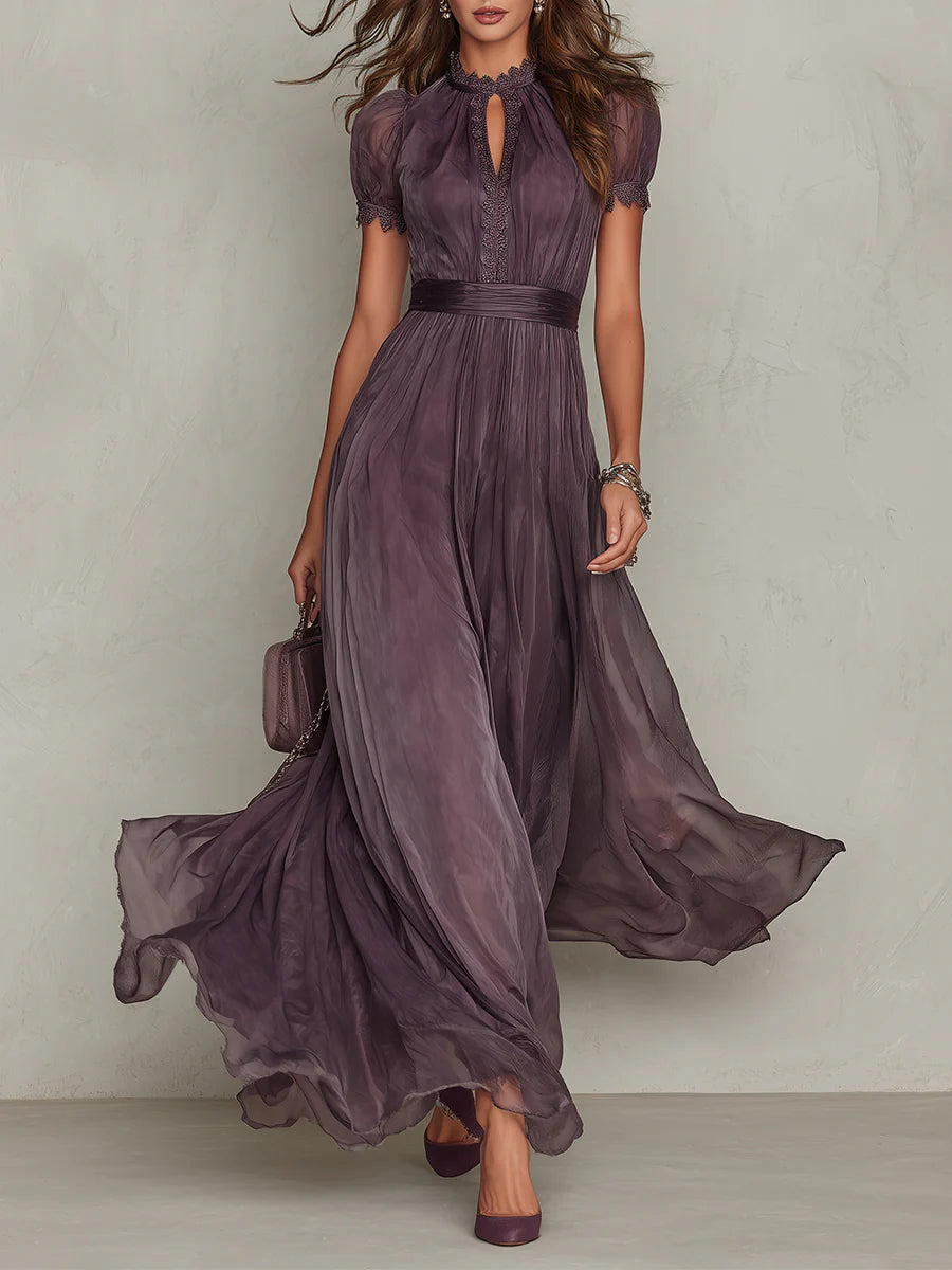 Flavia | Elegant Purple Chiffon Keyhole Maxi Dress by Qivii