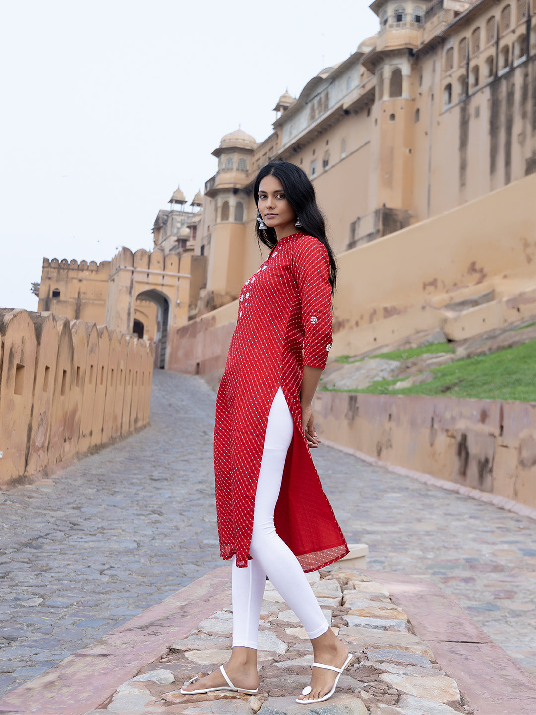 Zoya Red Leheriya Kurta