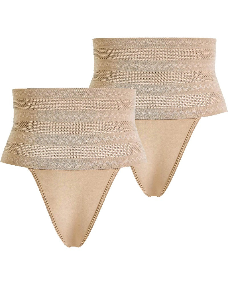 Women's High Waist Shaping Thong Breathable Tummy Control Shapewear Panty - By Qivii