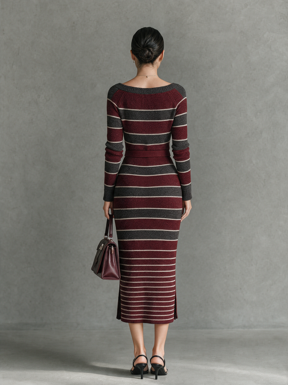 Women's Vintage Striped Boat-Neck Slim-Fit Sweater Dress MDZ2507H7WY