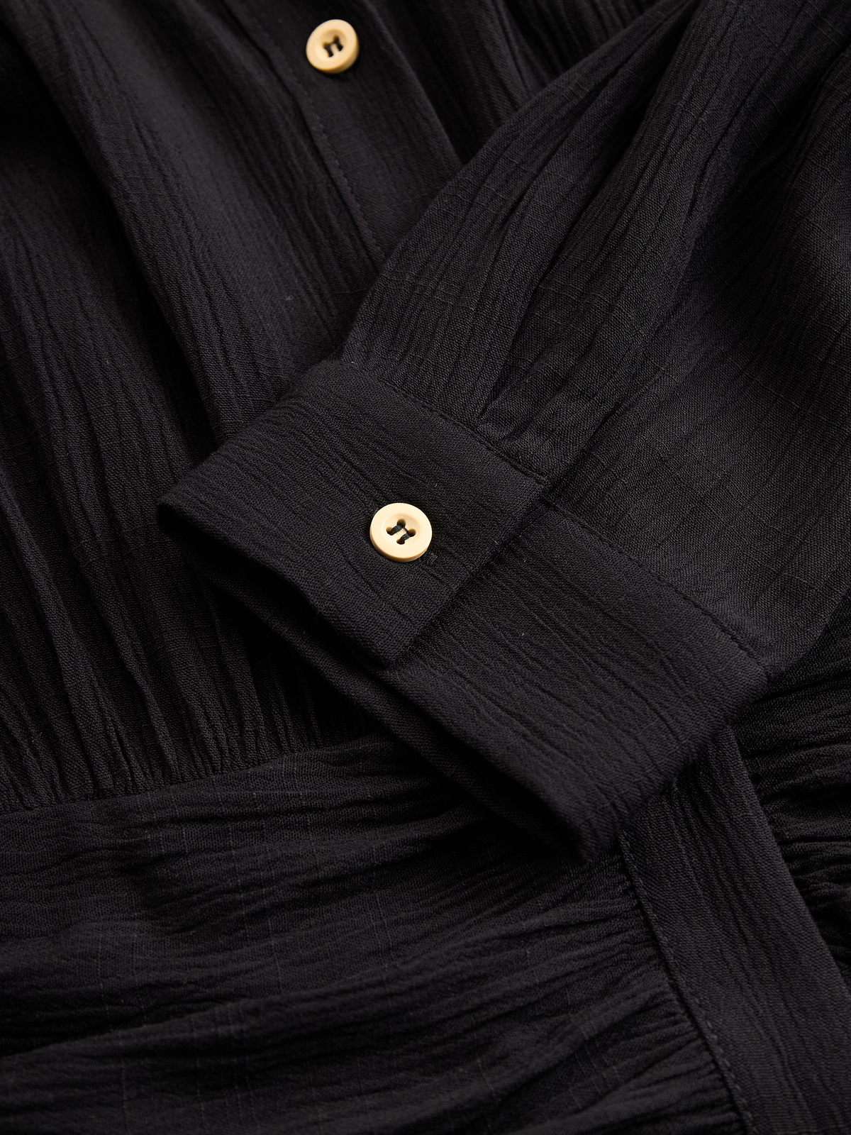 Women's Imitation Cotton And Linen Pleated Lapel Single-breasted Long-sleeved Maxi Dress MDA1768I7Y