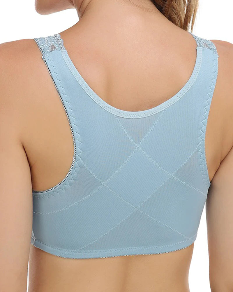 Breathable Lace Front Closure Wire-free Smooth Back Shaping Bra - By Qivii
