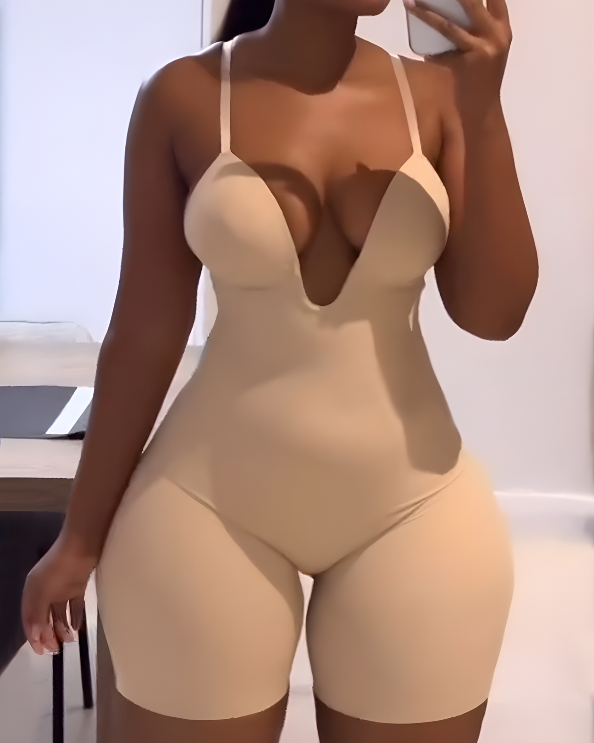 Shapshe® Deep V Neck Low Back Built In Bra Shapewear Bodysuit