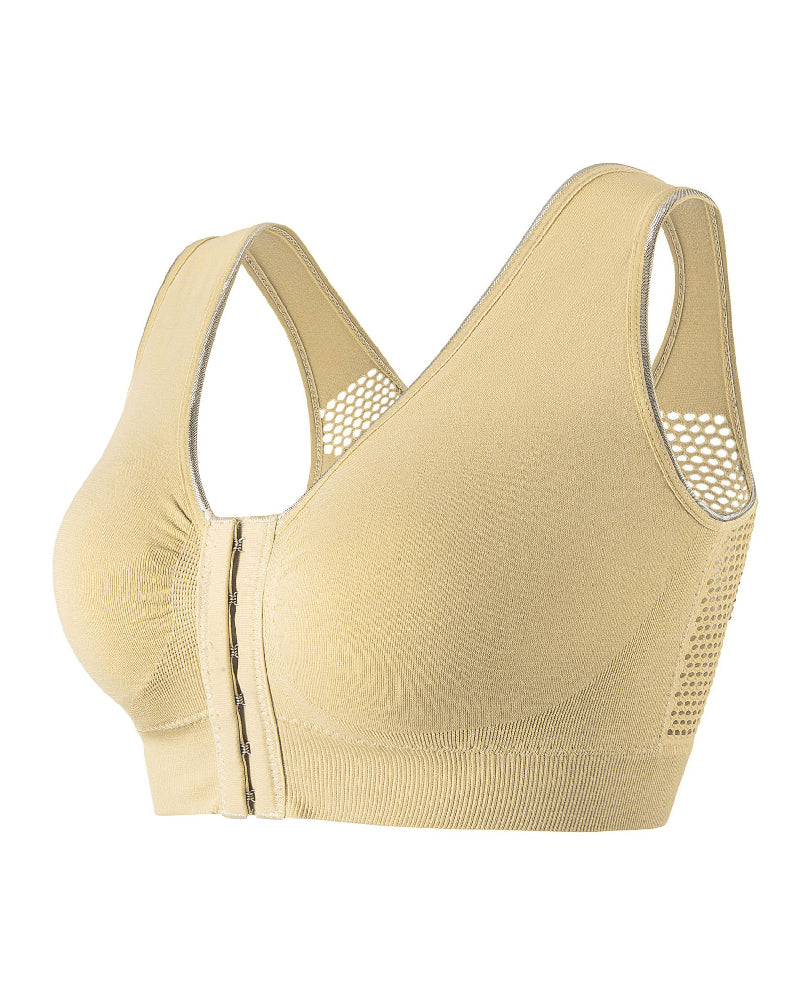 Women's Plus Size Front Buckle Solid Hollow Breathable Wireless Sports Bra - By Qivii