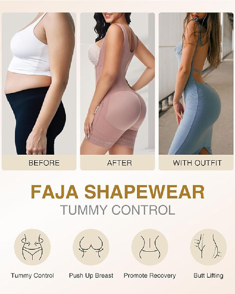 Shapshe® High compression Front Zipper Mid Thigh Shapewear - By Qivii