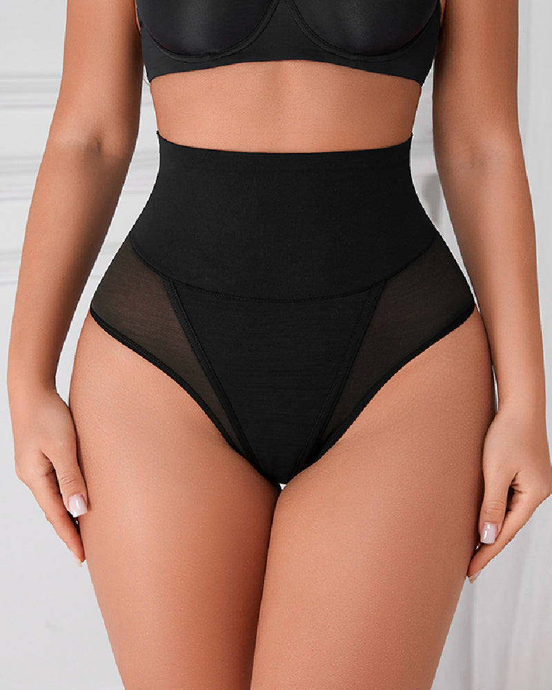 Mesh Waist Cincher Shaping Panties Pure Cotton Crotch Antibacterial Thong - By Qivii