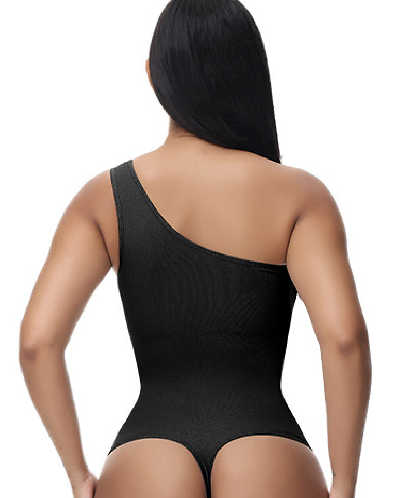 Shapshe® Sexy Ribbed One Shoulder Sleeveless Tank Top Tight Stretch Bodysuit - By Qivii