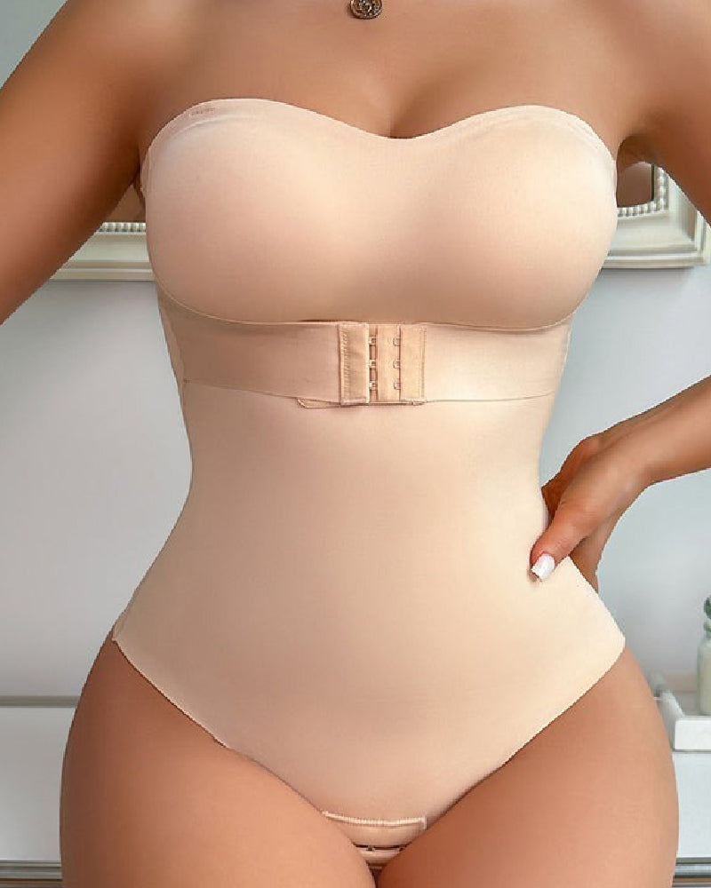Women's Strapless Tummy Control One Piece Seamless Thong Shapewear Bodysuits - By Qivii