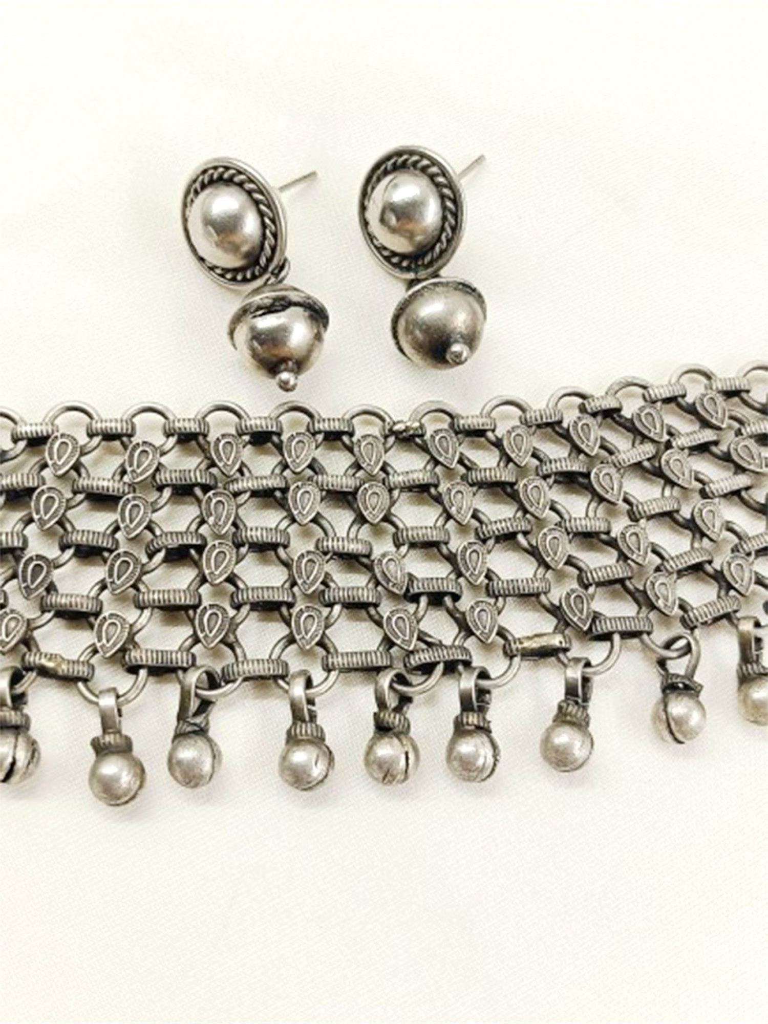 Ena Plain Oxidized Necklace Set