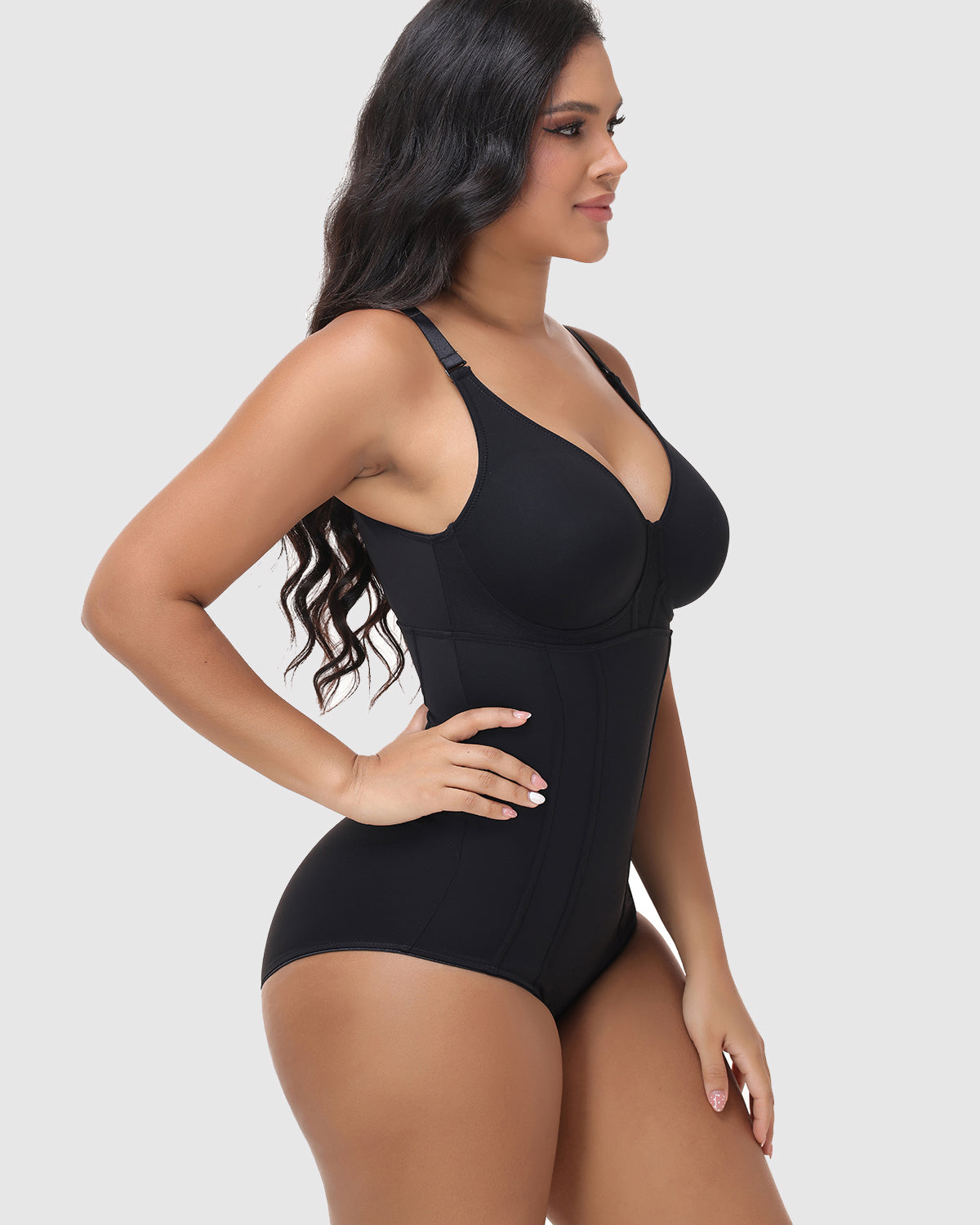 Adjustable Strap V Neck Mesh Back Bodysuit Tummy Control Hourglass Shapewear