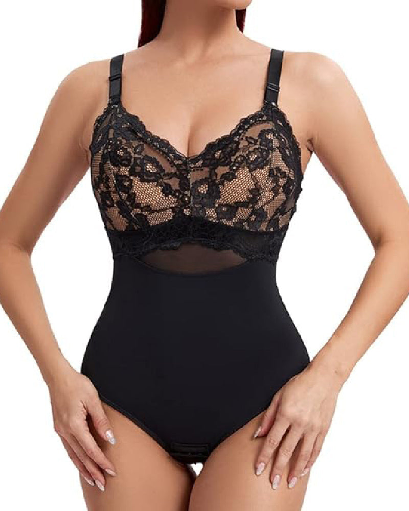 Seamless Lace Slimming Waist Bodysuit Tummy Control Thong Shapewear With Bra - By Qivii