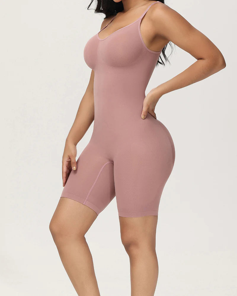 Body Shaper Ribbed Seamless Tummy Control Mid Thigh Bodysuits - By Qivii