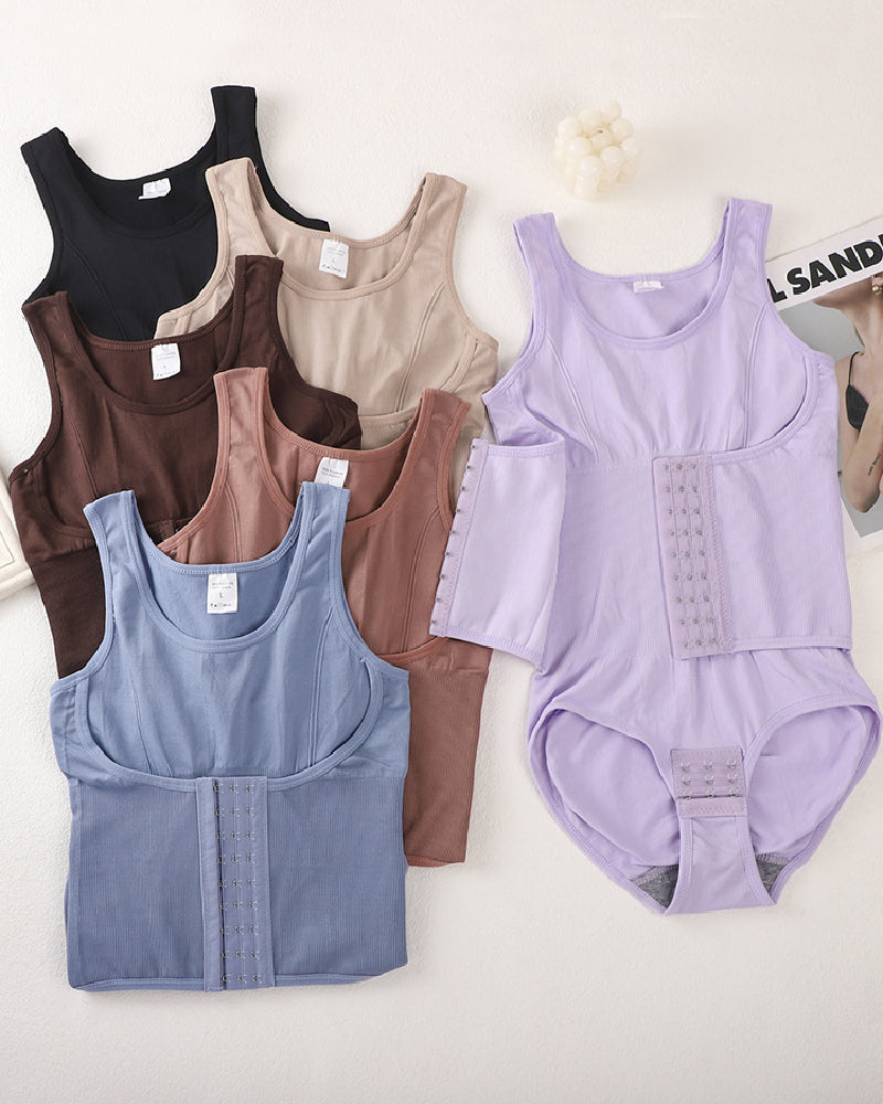 2 in 1 Seamless Double Tummy Control Corset Bodysuit Scoop Neck Tank Top Shapewear - By Qivii