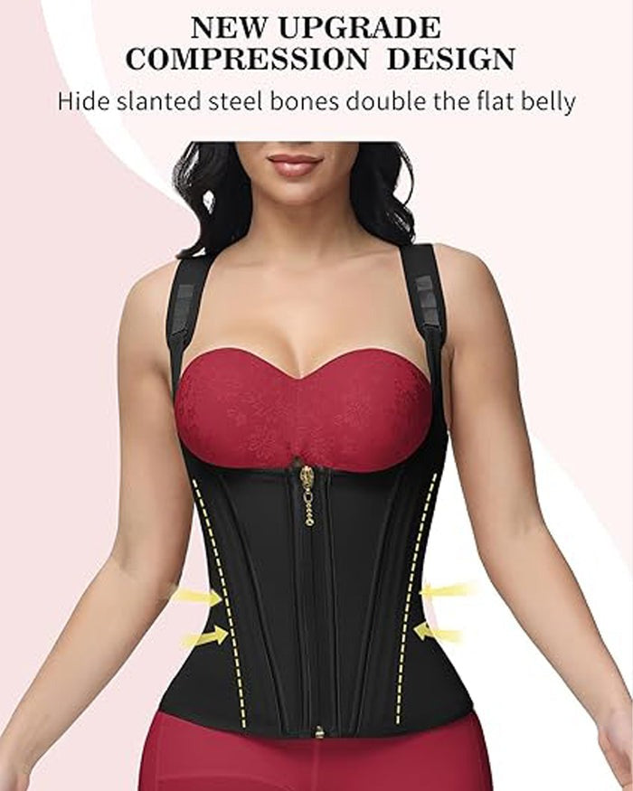 Waist Trainer for Women Body Shaper Corset Vest Tank Top with Steel Bones - By Qivii
